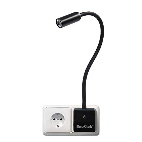 Lampara de Lectura Noche Pared Foco de LED Flexible Regulable Touch con Enchufe y Interruptor 3W 280Lm Iluminación Blanca Natural 5000K Sin Función de Control Remoto de Enuotek