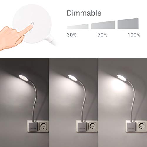 Lampara de Lectura Pared de LED Flexible Regulable Blanco con Enchufe y Interruptor Tactil 4W Brillo Máximo 350Lm Luz Fria 5000K Lot de 1 de Enuotek