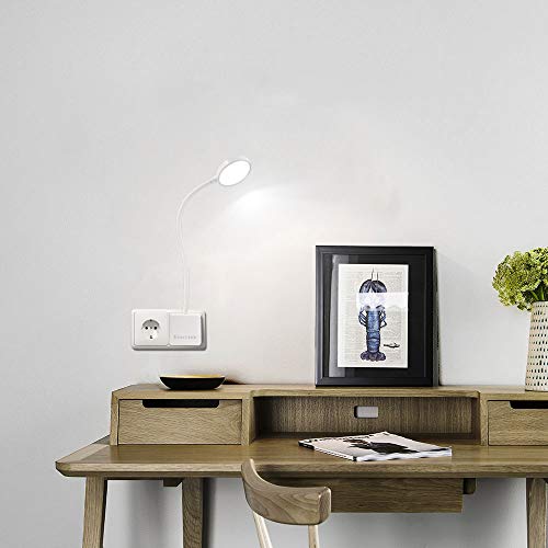 Lampara de Lectura Pared de LED Flexible Regulable Blanco con Enchufe y Interruptor Tactil 4W Brillo Máximo 350Lm Luz Fria 5000K Lot de 1 de Enuotek