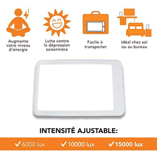 Lámpara de Luminoterapia 15000 lux - Luz Antidepresiva Potente - Lámpara de Día Ajustable de 3 Intensidades - Efectividad terapéutica Comprobada para Combatir la Depresión Estacional