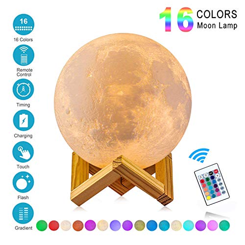Lámpara de Luna 3D,16 Colores RGB Luz Nocturna Luna LED Lampara Luna Grande 15cm Remoto Tactil Control USB Intensidad Elegir Luz de Noche Ambiente Lámparas para Niños Bebé Regalo de Fiesta Decoración
