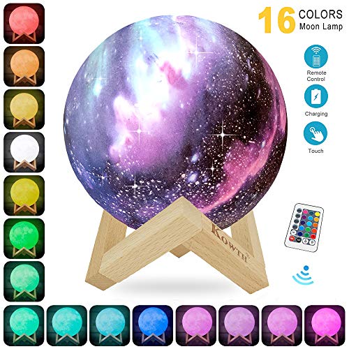 Lampara de Luna Colorida 3D, Kowth Luz de Luna LED de 16 Colores con Soporte y Control Remoto y USB Recargable, Regalos Para Cumpleaños y Fiesta Para Los Amantes de los Bebés. (15cm)