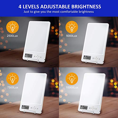 Lámpara de Luz Diurna Luz solar natural portátil Daylight 10000 Lux con temporizador y atenuación seleccionables, lámpara de luz solar mimetizada con pantalla, espectro LED completo libre de UV