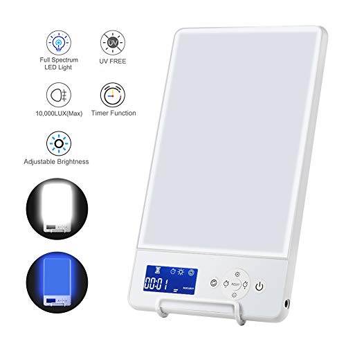 Lámpara de Luz Diurna Luz solar natural portátil Daylight 10000 Lux con temporizador y atenuación seleccionables, lámpara de luz solar mimetizada con pantalla, espectro LED completo libre de UV