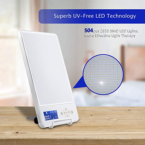 Lámpara de Luz Diurna Luz solar natural portátil Daylight 10000 Lux con temporizador y atenuación seleccionables, lámpara de luz solar mimetizada con pantalla, espectro LED completo libre de UV