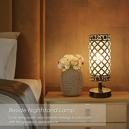 Lámpara de Mesa de Cristal,Tomshine Lámpara Mesilla de Noche, Doble USB Recargable, Pantalla de Lámpara Plateada con Cristal K5,para Sala de Estar, Dormitorio, Comedor