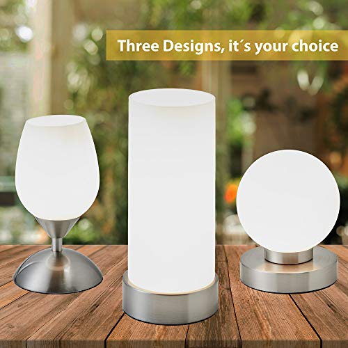 Lámpara de mesa táctil máx. 40 W E14, Altura 245 mm Ø11cm, 4 niveles de luminosidad, Lamparilla de noche moderna, Color blanco, IP20