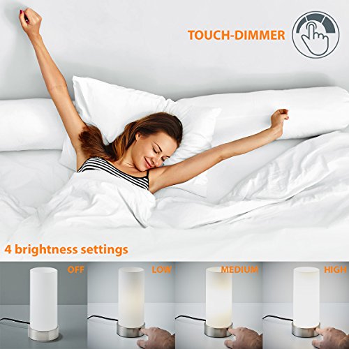 Lámpara de mesa táctil máx. 40 W E14, Altura 245 mm Ø11cm, 4 niveles de luminosidad, Lamparilla de noche moderna, Color blanco, IP20