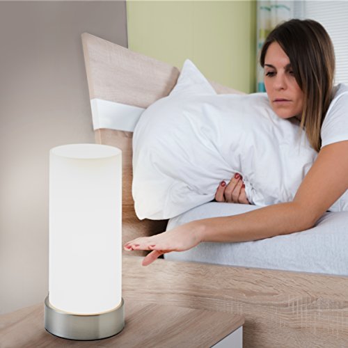 Lámpara de mesa táctil máx. 40 W E14, Altura 245 mm Ø11cm, 4 niveles de luminosidad, Lamparilla de noche moderna, Color blanco, IP20