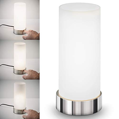 Lámpara de mesa táctil máx. 40 W E14, Altura 245 mm Ø11cm, 4 niveles de luminosidad, Lamparilla de noche moderna, Color blanco, IP20