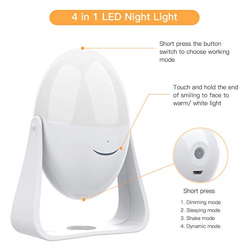 Lámpara de Nocturna LED Lámpara de Mesita de Noche Inteligente, Control Tactil, Regulable, USB Recargable, Portátil, Cambio de Color RGB para Niños, Habitación, Cámping - Uverbon