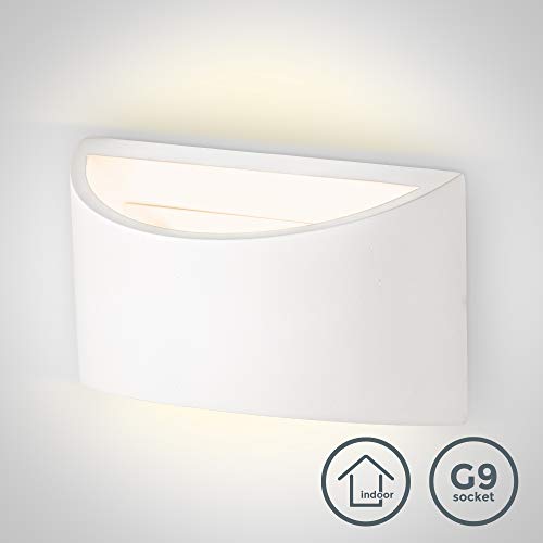 Lámpara de pared de yeso LED 20x8,5x11,5 cm, 3,8W G9 230V, Color Blanco, Apliques de decoración moderna