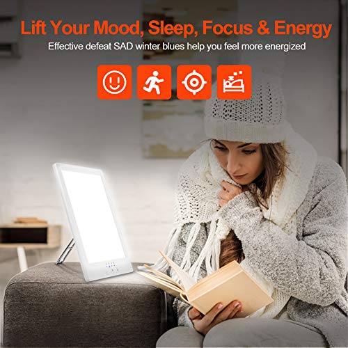 Lámpara de terapia de luz, 12,000Lux SAD Therapy Energy Light con temporizador, espectro completo de LED libre de UV, simulación de luz solar ajustable, control táctil, Ultravioleta libre de UV