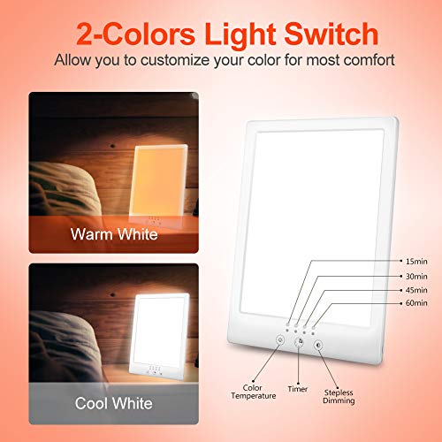 Lámpara de terapia de luz, 12,000Lux SAD Therapy Energy Light con temporizador, espectro completo de LED libre de UV, simulación de luz solar ajustable, control táctil, Ultravioleta libre de UV