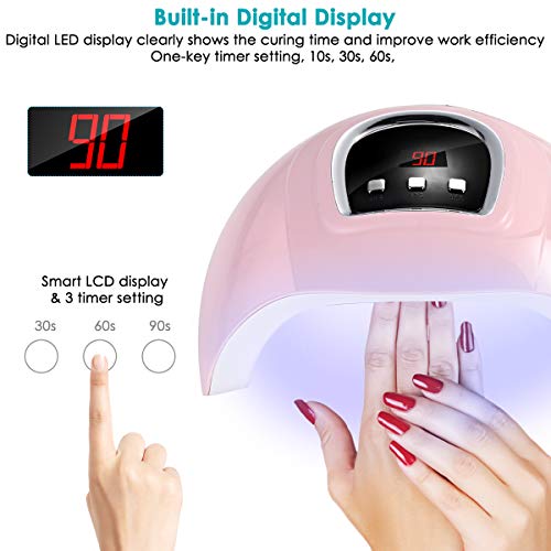 lámpara de uñas led uv lámpara de curado de secador de uñas de gel de secador de uñas 54w lámpara de curado de 18 leds perlas/sensor 3 temporizadores automáticos para esmalte de uñas de gel uv