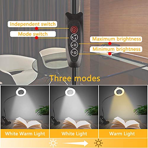 Lámpara Escritorio LED, Lámpara de Mesa con Pinza, 3 Modos de Iluminación 10 Brillo 360 ° Flexible Lámpara de Escritorio USB Luz Escritorio para Leer Estudiar y Escribir (Jiazi01)