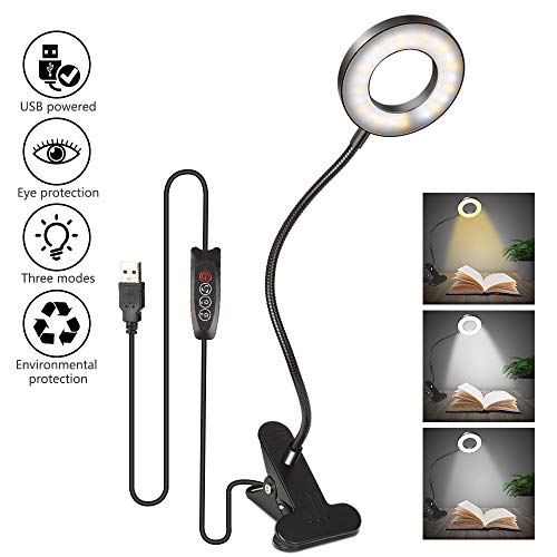 Lámpara Escritorio LED, Lámpara de Mesa con Pinza, 3 Modos de Iluminación 10 Brillo 360 ° Flexible Lámpara de Escritorio USB Luz Escritorio para Leer Estudiar y Escribir (Jiazi01)