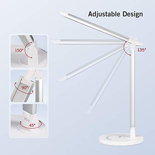 Lámpara Escritorio LED TaoTronics Flexo Escritorio 12W Regulable (Cuidado a Ojos, 7 Niveles de Brillo x 5 Modos, Puerto USB 5V/ 1A Función Memoria Control Táctil Ángulo Ajustable Bajo Consumo Energía)