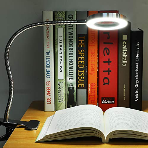 Lámpara Escritorio Lupa 2.5x LED, Lámpara Lupa Iluminadora de Lectura USB Con Clip Maquillaje Portátil Tatuaje Clip Lámpara Cuidado de la Piel Belleza Uñas