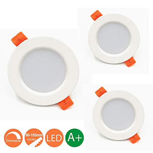 Lámpara LED de techo 7W Marco redondo Blanco Cálido 3000K, Regulable,550 Lumens,IP44,Foco LED empotrable para salón o dormitorio cocina 3 piezas