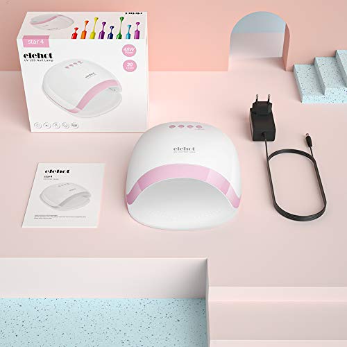 Lámpara LED Uñas 48W Secador de Uñas Semipermanente UV 30 LED Para Manicura Shellac y Gel Sensor Automático 4 temporizadores Base extraíble de ELEHOT (rosa)