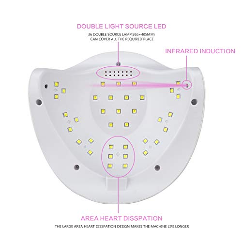 Lámpara LED UV Uñas SKYUV 54W Lámpara Secador de Uñas Profesional LED UV Gel Curado Máquina con 36 Lámparas de Secado Rápido, Temporizador 10s/30s/60s/99s Para Manicura/Pedicura Nail Art en el Hogar
