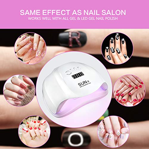 Lámpara LED UV Uñas SKYUV 54W Lámpara Secador de Uñas Profesional LED UV Gel Curado Máquina con 36 Lámparas de Secado Rápido, Temporizador 10s/30s/60s/99s Para Manicura/Pedicura Nail Art en el Hogar