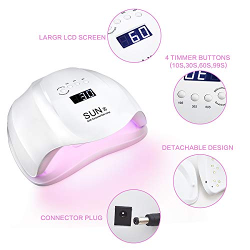 Lámpara LED UV Uñas SKYUV 54W Lámpara Secador de Uñas Profesional LED UV Gel Curado Máquina con 36 Lámparas de Secado Rápido, Temporizador 10s/30s/60s/99s Para Manicura/Pedicura Nail Art en el Hogar