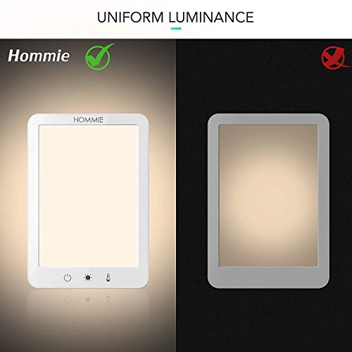 Lampara Luminoterapia,Hommie 10000lux Lámpara SAD Luz con Ajustable de 3 Colores y Diferentes Brillos, Lámpara de Luz Diurna de Terapia LED Sin Luz UV, Lámpara de Terapia de Luz Control Táctil,Blanco