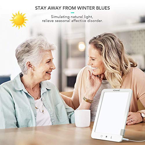 Lampara Luminoterapia,Hommie 10000lux Lámpara SAD Luz con Ajustable de 3 Colores y Diferentes Brillos, Lámpara de Luz Diurna de Terapia LED Sin Luz UV, Lámpara de Terapia de Luz Control Táctil,Blanco