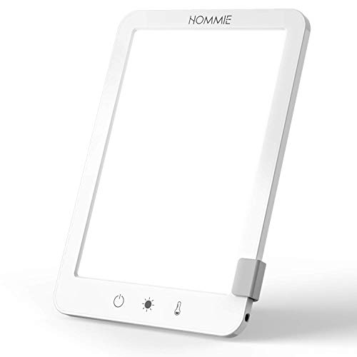 Lampara Luminoterapia,Hommie 10000lux Lámpara SAD Luz con Ajustable de 3 Colores y Diferentes Brillos, Lámpara de Luz Diurna de Terapia LED Sin Luz UV, Lámpara de Terapia de Luz Control Táctil,Blanco