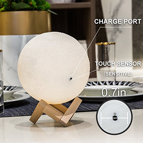 Lampara Luna 3D LED Moon Lamp, AUELEK 15cm Lámpara magica de Luna, 3 Colores Control Táctil, Recargable de USB, Lámpara para Decoración Habitación, Regalo de Cumpleaños, Año Nuevo y Aniversario