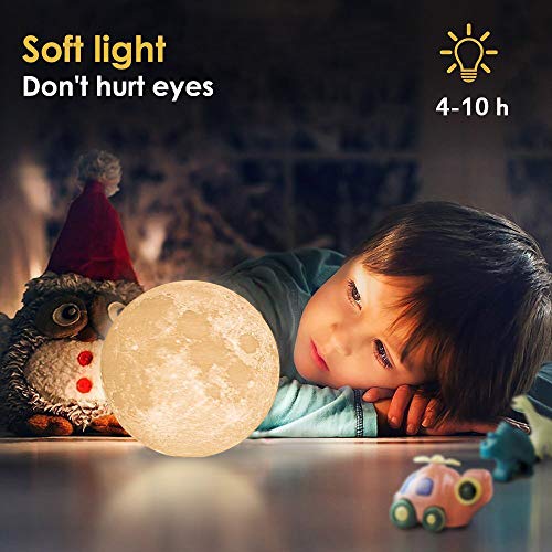 Lampara Luna 3D LED Moon Lamp, AUELEK 15cm Lámpara magica de Luna, 3 Colores Control Táctil, Recargable de USB, Lámpara para Decoración Habitación, Regalo de Cumpleaños, Año Nuevo y Aniversario