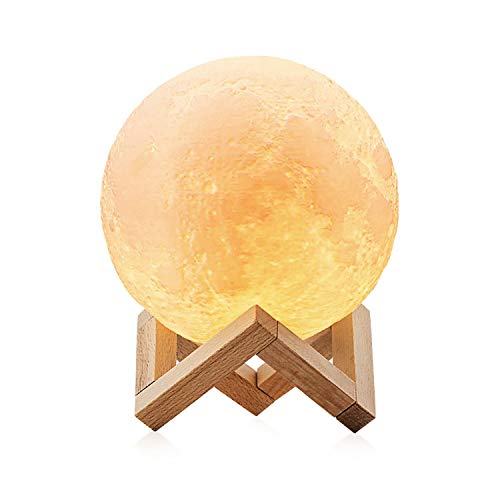 Lampara Luna 3D LED Moon Lamp, AUELEK 15cm Lámpara magica de Luna, 3 Colores Control Táctil, Recargable de USB, Lámpara para Decoración Habitación, Regalo de Cumpleaños, Año Nuevo y Aniversario
