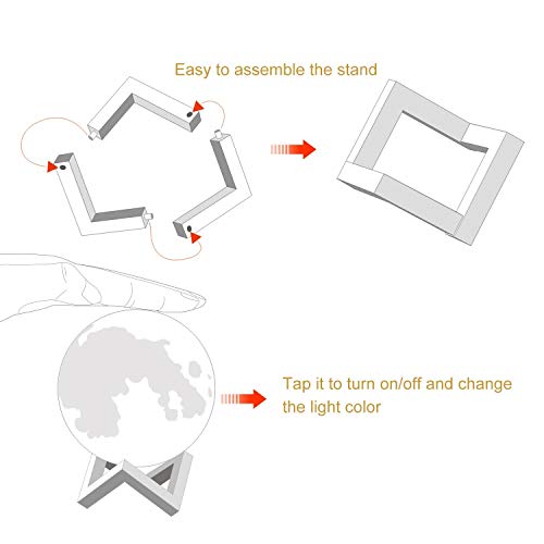 Lampara Luna 3D LED Moon Lamp, AUELEK 15cm Lámpara magica de Luna, 3 Colores Control Táctil, Recargable de USB, Lámpara para Decoración Habitación, Regalo de Cumpleaños, Año Nuevo y Aniversario