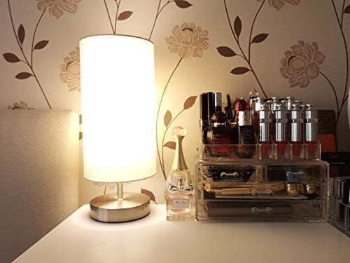 Lampara Mesilla de Noche Lámpara de Mesa,TECKIN Luz Nocturna LED Moderna para Dormitorio, Sala de Estar Habitación para Niños, Oficina, Pantalla cilíndrica de tela blanca(Bombilla Blanca LED incluida)