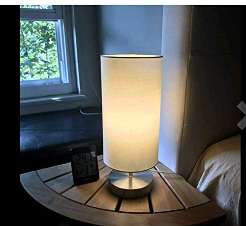Lampara Mesilla de Noche Lámpara de Mesa,TECKIN Luz Nocturna LED Moderna para Dormitorio, Sala de Estar Habitación para Niños, Oficina, Pantalla cilíndrica de tela blanca(Bombilla Blanca LED incluida)