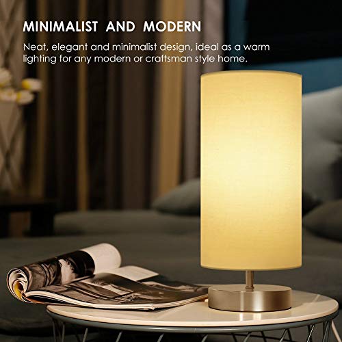 Lampara Mesilla de Noche Lámpara de Mesa,TECKIN Luz Nocturna LED Moderna para Dormitorio, Sala de Estar Habitación para Niños, Oficina, Pantalla cilíndrica de tela blanca(Bombilla Blanca LED incluida)