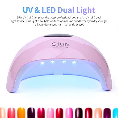Lámpara Secador de Uñas, Warxin LED/UV Gel Esmalte de Uñas Rápido, Con Sensor Automático y Pantalla LCD 3 modos para tiempo Para Manicura/Pedicure Nail Art en el Hogar y el Salón (36W)