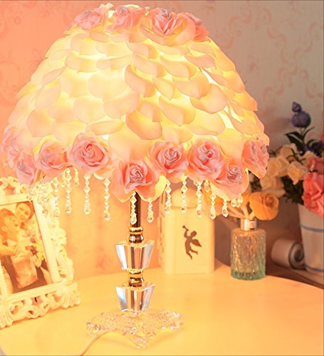 Lámparas de Escritorio Lámparas de Mesa y Mesilla Lámpara de mesa de cristal de Pastoral Wind Princess, lámpara de pétalo de Rose del paño, iluminación casera del dormitorio de la sala de estar, regal
