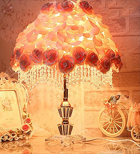 Lámparas de Escritorio Lámparas de Mesa y Mesilla Lámpara de mesa de cristal de Pastoral Wind Princess, lámpara de pétalo de Rose del paño, iluminación casera del dormitorio de la sala de estar, regal