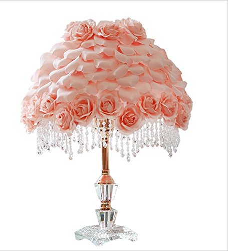 Lámparas de Escritorio Lámparas de Mesa y Mesilla Lámpara de mesa de cristal de Pastoral Wind Princess, lámpara de pétalo de Rose del paño, iluminación casera del dormitorio de la sala de estar, regal