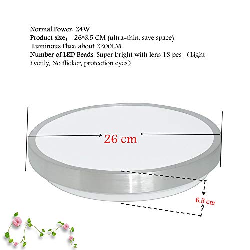 Lámparas de techo 24W Baño LED Iluminación de techo Redonda 6500K Blanco frío 120W Equivalente a Ø26cm IP54 Impermeable Interior para dormitorio Comedor Cocina Pasillo Oficina Tienda