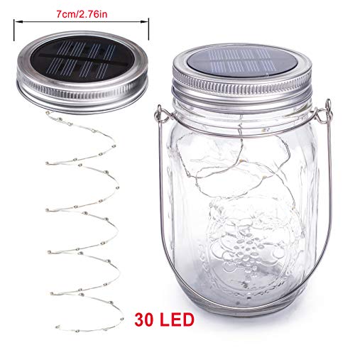 lámparas Solares Exterior,Juego de 3 Luz Solar Jardín, 30 LED Impermeable Solar Masón Luz Hada Jardín Luz Solar para Decoración Jardín Fiesta Balcón Navidad vacaciones bodas (Color cálido)