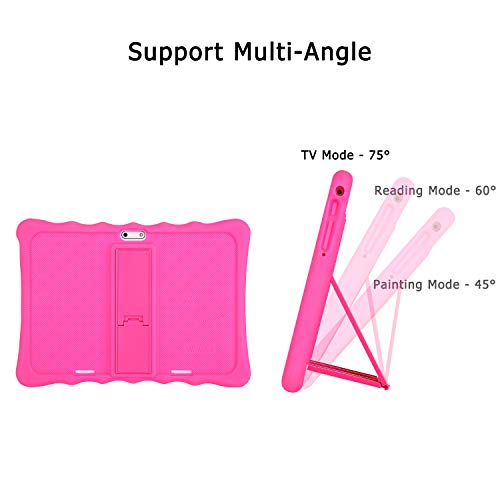 LAMZIEN Fundas para Tableta,Ajuste de múltiples ángulos,anticolisión,Funda de silicona en para LAMZIEN SANNUO Dragon Touch BEISTA YOTOPT,etc.tableta Android de 10/10.1 pulgadas,Rosa