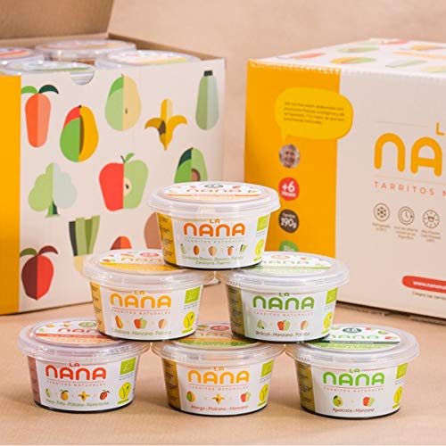 LANANA- Pack de 6 tarritos ecológicos para bebes de fruta y verdura de 190 g