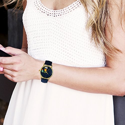 Lancardo Reloj Analógico de Cuarzo Correa de Cuero de Textura de Vaquero Dial con Dibujos de Piña/Cactus/Perrito Impermeable Casual para Hombre/Mujer/Pareja (Azul Oscuro)