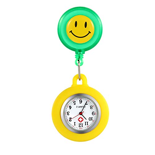 Lancardo Relojes Silicona Enfermera Reloj de Pulsera Fob Reloj de Mujer Sonrisa Digital Analog Revers elástico Ajustable Longitud Reloj de Bolsillo (Verde)