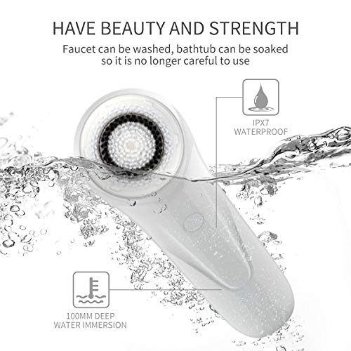 LANDWIND Cepillo de Limpiador Facial Vibrante Sónico, Masajeador Facial Eléctrico Limpieza de Poros con 2 Cabezas de Cepillo Para el Acné, Puntos Negros, Piel Muerta y Maquillaje (White)