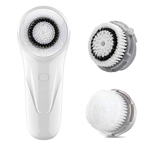 LANDWIND Cepillo de Limpiador Facial Vibrante Sónico, Masajeador Facial Eléctrico Limpieza de Poros con 2 Cabezas de Cepillo Para el Acné, Puntos Negros, Piel Muerta y Maquillaje (White)